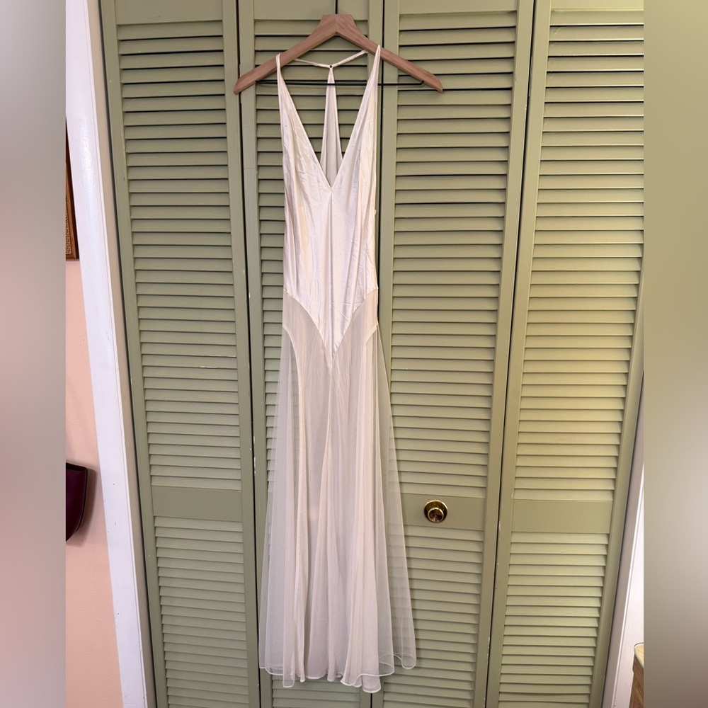 Vintage Victoria’s Secret Silk and Mesh White Deep V Dress